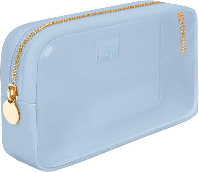 Small Clear Makeup Bag – Mini Pouch for Purse, Cosmetic Travel Case, Clear Cosmetic Bag, Light Blue Mini Makeup Bag, Compact Pouch for Purse