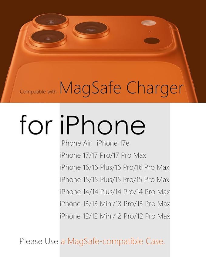 Mag-Safe Charger Stand for iPhone 17/Air/16/15/14/13/12,15W Fast Charging,Wireless Charging Pad Compatible with MagSafe Suitable for Desk or Nightstand (No Adapter/Angle Fixed)
