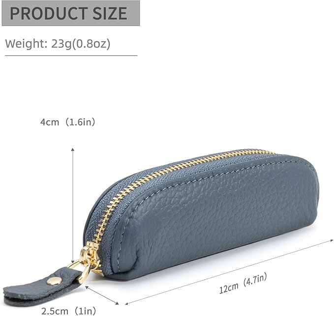 Full Grain Leather Coin Pouch - Travel Small Coin Purse with Zipper - Mini Key Pouch Change Purse for Women and Men (Navy Blue)