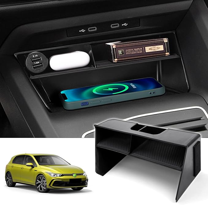 Karltys Center Console Organizer, Storage Box with Non-Slip Silicone Mat, Center Console Tray Insert Secondary for VW Volkswagen Golf GTI R MK8 2022-2025 2026 Accessories