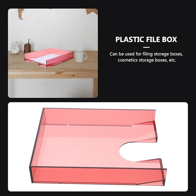 Cabilock Stackable A4 File Organizer Box with Lid, Plastic Desktop Storage Holder for Document and Paper Filing, Office File Container for Home and Workstation