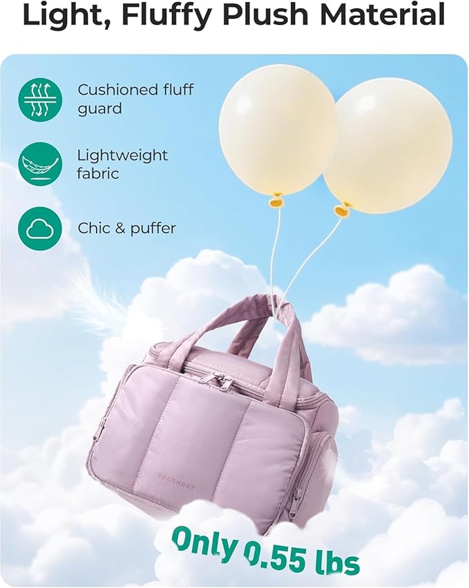 BAGSMART Travel Toiletry Bag for Women with Puffy Water-Resistant Fabric, Roomy Makeup Bag Organizer for Travel-Sized Toiletries & Accessories (Nude Pink)
