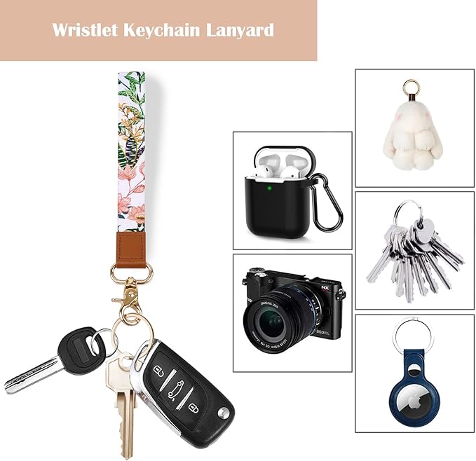 Coco Rossi Slim Front Pocket Wallet RFID ID Card Holder Cute Small Wallet with Wrist Lanyards Key Chain Holder for Women,White Flowers