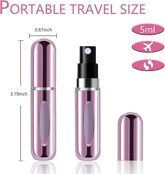 opasyo 4 Pcs Mini Refillable Perfume Portable Atomizer Bottle, 5ml Bottom-Fill Perfume Spray Scent Dispenser, Leak-Proof Travel Pump for Cologne, Aftershave & Purse (Gold/Pink/Blue/Black/)