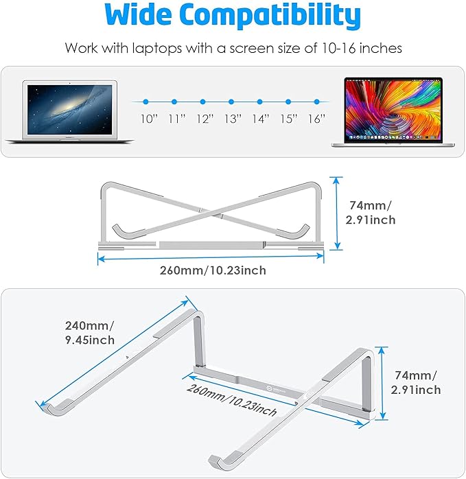 WixGear Laptop Stand for Desk - Foldable, Lightweight Aluminum Laptop Riser Holder, Portable Stand for 10-15.6??Laptops, Prevents Overheating with Non-Slip Rubbers, Travel-Friendly, Ergonomic Design