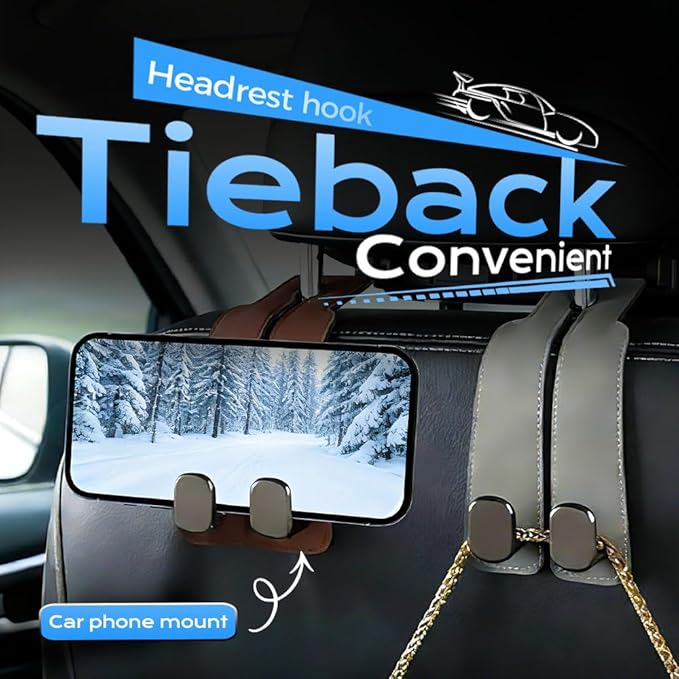 Car Purse Hook, Leather Headrest Hooks for Car, Heavy Duty Car Hooks, Universal Purse Holder for Car Seat, Vehicle Organizer Hanger for Handbag Grocery Bag Backpack Coat (Grey-2sets)