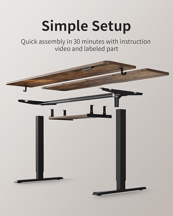 FEZIBO Standing Desk with Keyboard Tray, 60 x 24 Inch Adjustable Height Sit Stand Desk with Memory Presets for Home Office, Ergonomic Computer Workstation, Rustic Brown