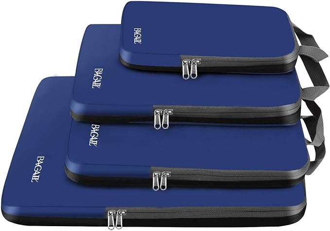 BAGAIL 4 Set/6 Set/8 Set Compression Packing Cubes Travel Accessories Expandable Packing Organizers (Cloth Pattern, 4-Navy)