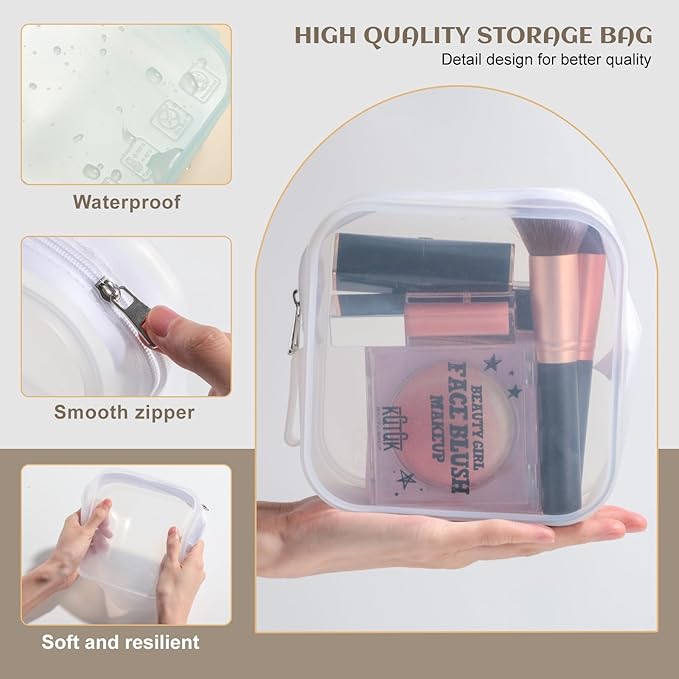 BS-MALL Silicone Travel Makeup Bag – Transparent Cosmetic Storage Pouch, Waterproof, Easy to Clean, 2-Pack