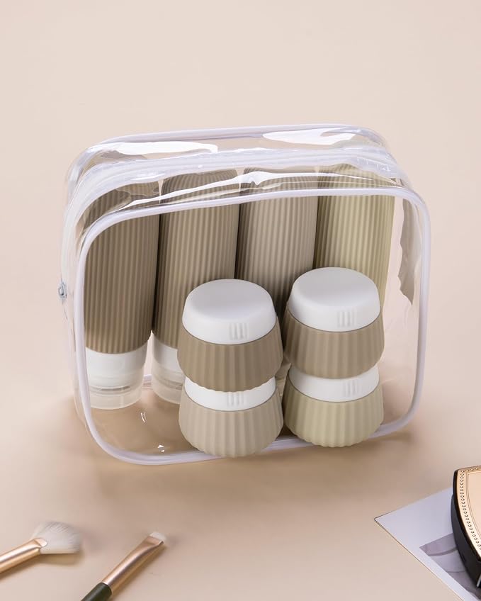 Mrsdry Travel Bottles for Toiletries 8 Pack, Tsa Approved Travel Size Toiletries 3 oz, Travel Containers for Toiletries, with Clear Bag, Leak Proof Silicone Squeezable Travel Essentials Creams Jars