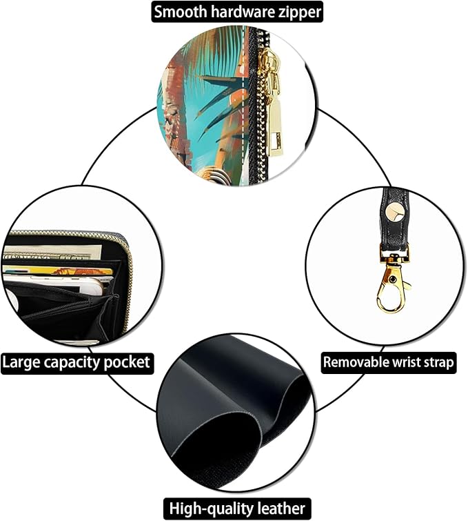 Women's Large Capacity Wallet PU Leather Zip Around Clutch Purse Multifunctional Wallet with Removable Wristlet Strap for Smart Phone/Coin/Card/Cash, Sloth