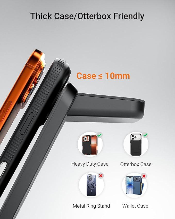 Wireless Charger for Thick Cases of 10MM/Otterbox/Heavy Duty, 3 in 1 Charging Dock for iPhone 17 16 15 14 Pro Max, Phone Stand Charging Station for Multiple Devices for Apple Watch/AirPods