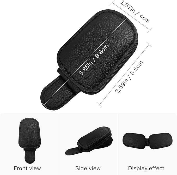 Sunglass Holder for Car Visor, Magnetic Leather Sunglasses Holder and Ticket Card Clip for Car