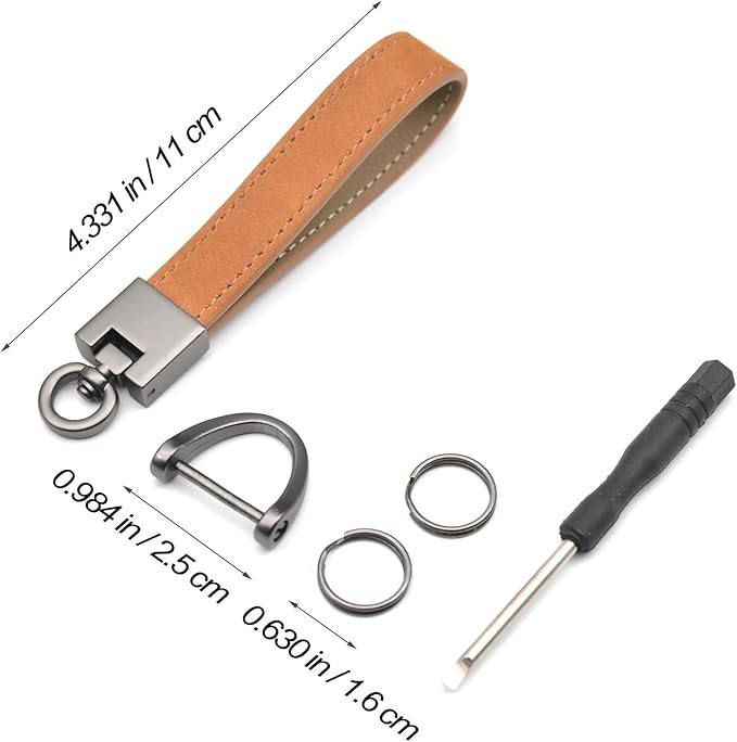 MECHCOS Car Key Fob Keychains Genuine Leather Keys Chain Holder for Men and Women with D-Ring, Screwdriver, Key Rings and 360 Degree Rotatable Swivel, Brown