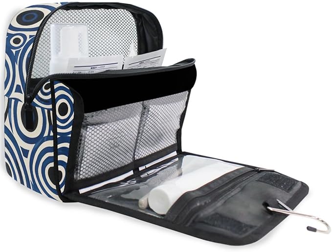Hanging Travel Toiletry Bag White and Blue Circle Kit Makeup Case Cosmetics Organizer for Men Women