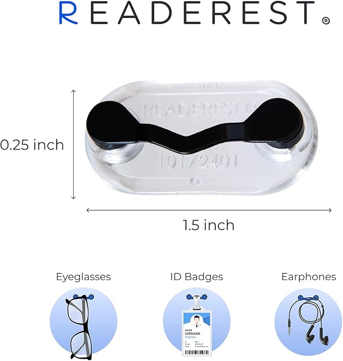 Readerest Magnetic Glasses Holder Clip, Eyewear Accessory for Readers, Sunglasses, Glasses Holders for Men, ID Badge Clip, USA Made (Black)