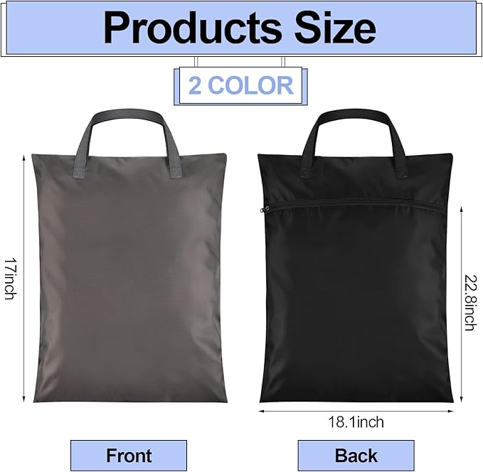 Oudain 2 Pcs Travel Laundry Bags Waterproof with Handle Dirty Clothes Bag for Traveling Hanging Laundry Hamper with Two Zippered Pockets Washable Reusable for Sports Home Travel College