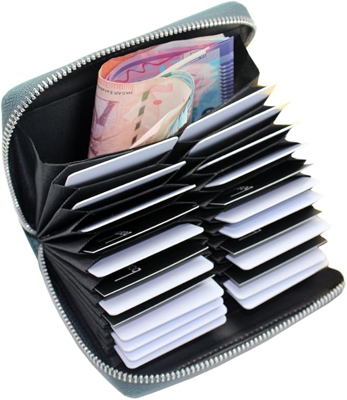 boshiho RFID Blocking 24 Slot Credit Card Holder Wallet Real Leather Multi Card Organizer Wallet with Zipper