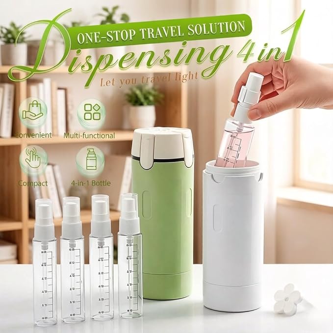 4 in 1 Travel Dispenser, Leak-Proof Travel Container, Portable Travel Showering Set, Capable of Holding Shampoo, Lotion, Hair Conditioner and Cream ((Color: White))