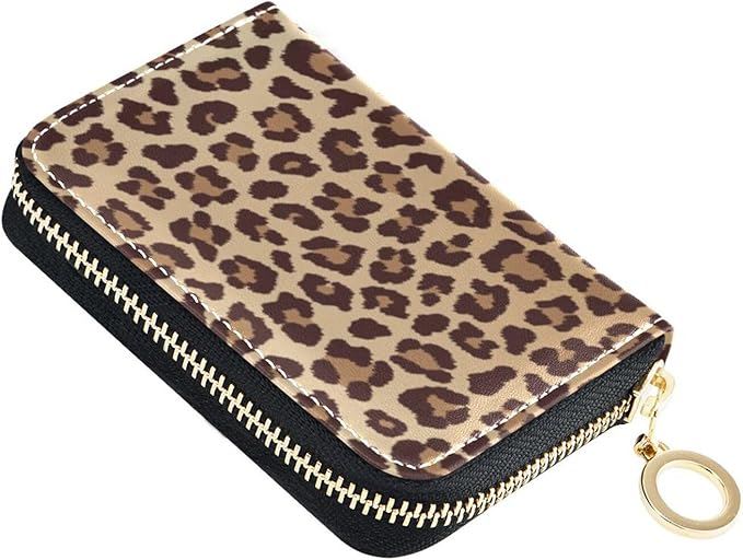 Leopard print RFID Credit Card Holder Wallets Accordion for Women Leather Zipper Card Case Accordion Wallet for Ladies Girls