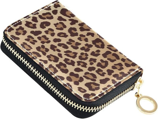 Leopard print RFID Credit Card Holder Wallets Accordion for Women Leather Zipper Card Case Accordion Wallet for Ladies Girls