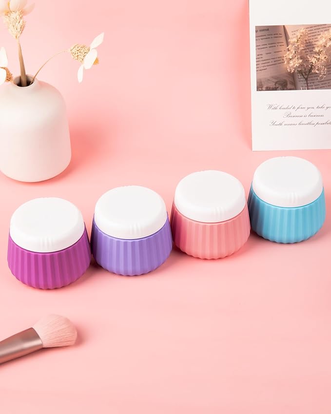 Mrsdry 4 Pack Travel Size Silicone Jars, TSA Approved, Leak Proof, Bright Colors, 90ml Each, Cylindrical, With Clear Bag