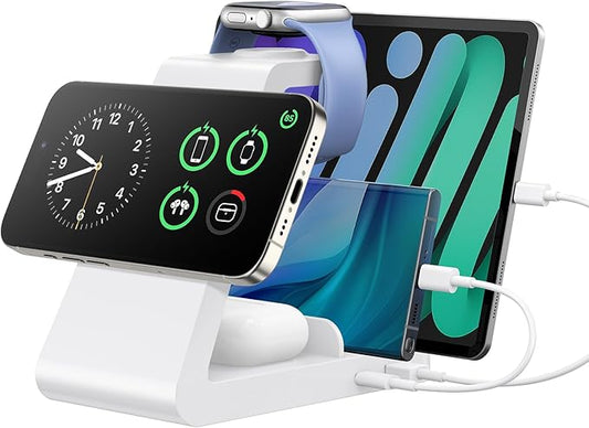 Charging Station for iPhone,5 in 1 Wireless Charger Stand Dock for Apple: Mag-Safe Charging Station for Multiple Devices Apple iPhone 17 16 15 14 13 12 Pro Max Plus Apple Watch iWatch Magnetic(White)