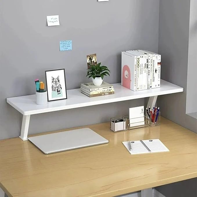 Clamp On Desk Organizer Shelf White, Above Desk Storage Extension Portable No Drill Required Bookcase Clamp Rack for Home Office Dorm Workstation and Study Space (White, 39.4x7.8 in)