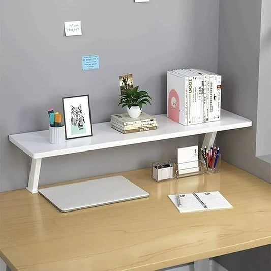 Clamp On Desk Organizer Shelf White, Above Desk Storage Extension Portable No Drill Required Bookcase Clamp Rack for Home Office Dorm Workstation and Study Space (White, 39.4x7.8 in)