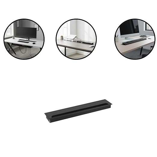 Desktop Cable Management Cover for Desk Organization - Aluminum Alloy Cable Box with Brush Seal (Black, 8.0x40.0x2.8 cm)