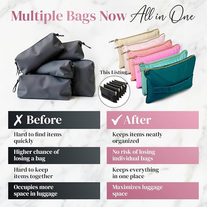 BOBBIE Accordion Travel Makeup Bag, Large Capacity Cosmetic Bags for Women, Durable & Compact Make up Organizer, Lightweight & Portable Zipper Pouch, Water-Resistant Toiletry Bag with 6 Compartments