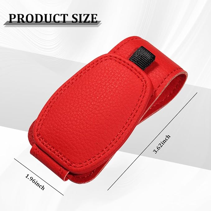 Sunglass Holder for Car Visor, Magnetic Leather Vehicle Sun Visor Storage Clip for Different Size Eyeglasses, Automotive Interior Glasses Ticket Card Clip, Universal for SUV RV Truck (Red)