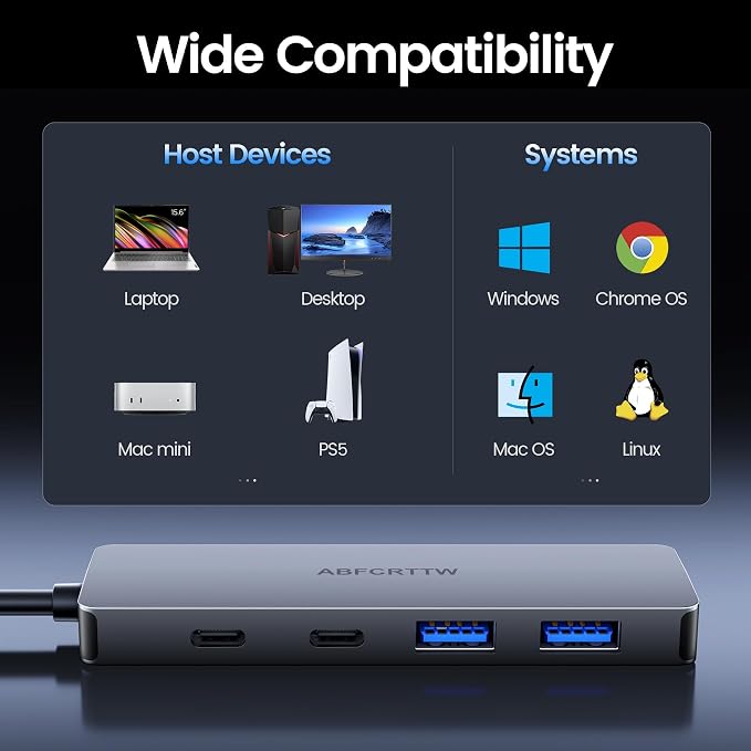 4FT USB C Hub 3.2 Multiport Adapter, 10Gbps Aluminium USB C to USB Hub with 2 USB-A & 2 Type-C Port, USB C Splitter for Thunderbolt, MacBook, Mac mini, Laptop, Desktop, etc.
