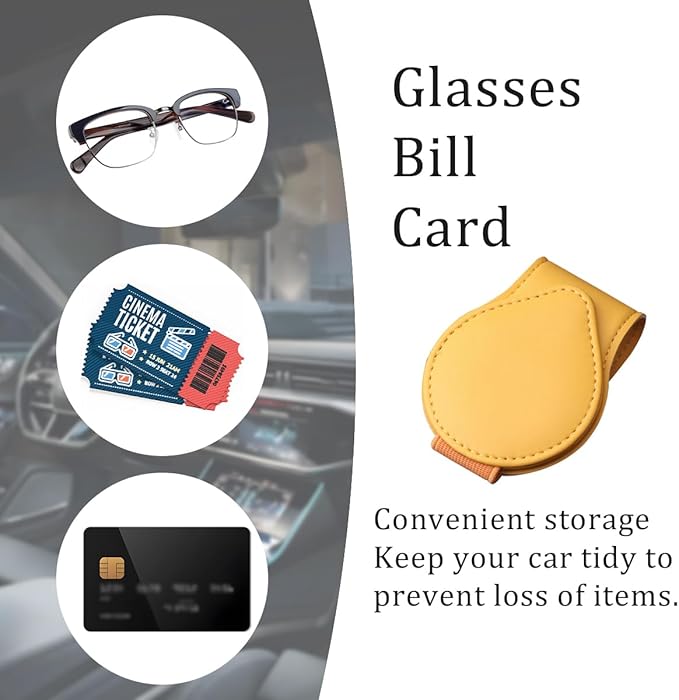 Mandark Magnetic Sunglass Holder for Car Visor, Leather Vehicle Eyeglass Hanger Clip, Automotive Interior Ticket Card Glasses Organizer Clamp Accessories, Universal for SUV, Sedan, Truck(Yellow)