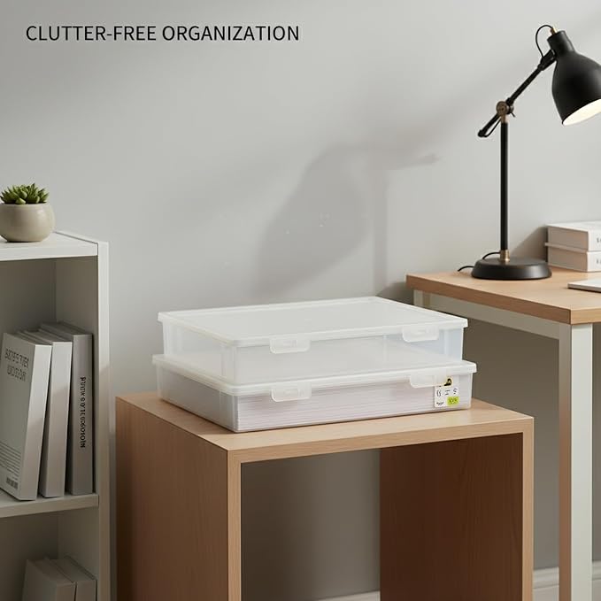 Clear A4 Document Storage Box with Lid, Stackable PP File Organizer for Office Desk & Shelf