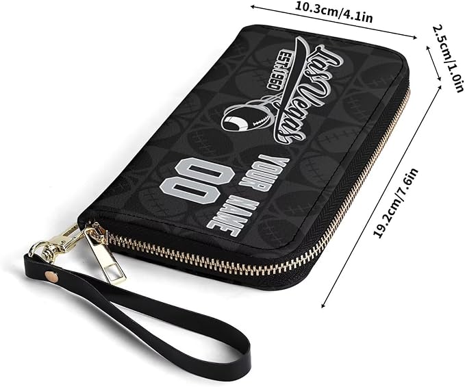 Custom Sports Team Zip Organizer Wallet-Personalized PU Leather Wallet with Name Number,Multi-Card Slots,Wrist Strap,Fan Gift for Men Women.