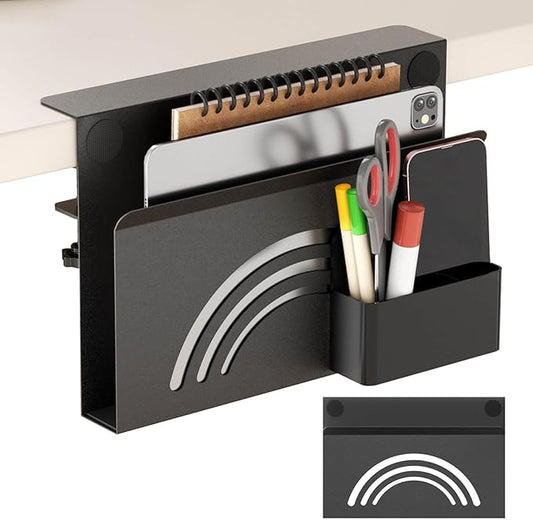 Onemake Rainbow Desk Side Storage, No Drill Laptop Holder, Clamp on Desks Shelf with Magnetic Pen Holder, Hanging Desk Organizer for Home Office, Fits Flat Edge Tables 0.4" to 2.3"