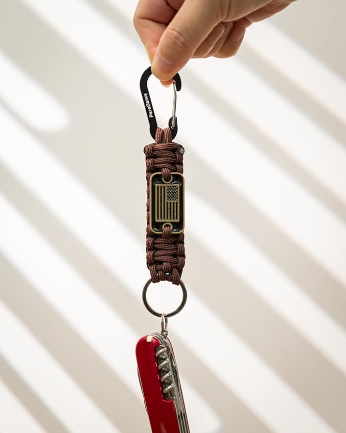 Paracord Keychain Braided Rope Key Chain w/USA Flag Carabiner Hook Clip for Men Women Keys Backpack Belt Camping