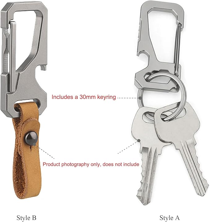 Titanium Carabiner Keychain for Men, Heavy Duty Key Ring Clip with Bottle Opener, EDC Multitool Holder for Keys Belt