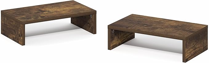 Furinno CLASSIC Monitor Stand Riser Set of 2, 15.7" Wide Dual Monitor Riser, Stackable Separable Laptop Stand for Desk, Desktop Organizers and Accessories, for Office Supplier, Amber Pine
