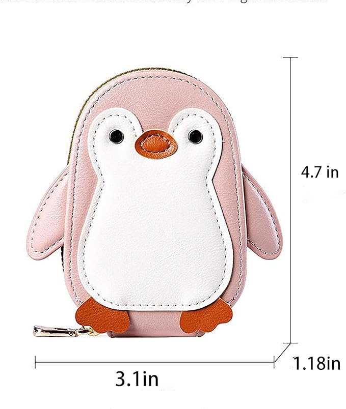 Cute Cartoon Penguin-shaped Coin Purse PU Leather Accordion Card Holder Large Capacity Zippered Money and Card Organizer Portable Mini Coin Purse (brown)