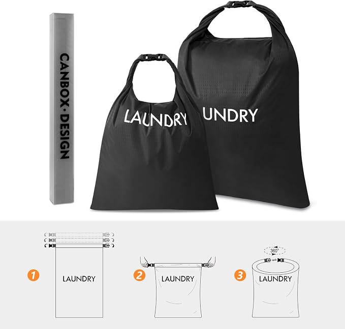 2 Pack Waterproof Travel Laundry Bag Set, Roll-Top Wet Dry Bag for Odor Control & Separating Dirty Clothes, Packable Space Saver Organizer for Gym, Swimming & Cruise Suitcases