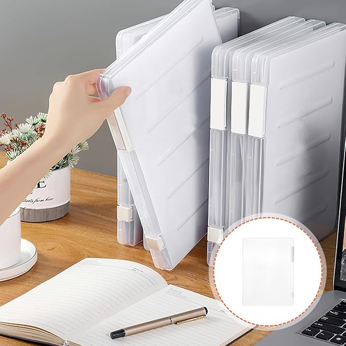 A4 File Storage Box with Lid, 2pcs White Desktop Document Organizer for Office, Contract and Receipt Filing, Stackable Office File Holder