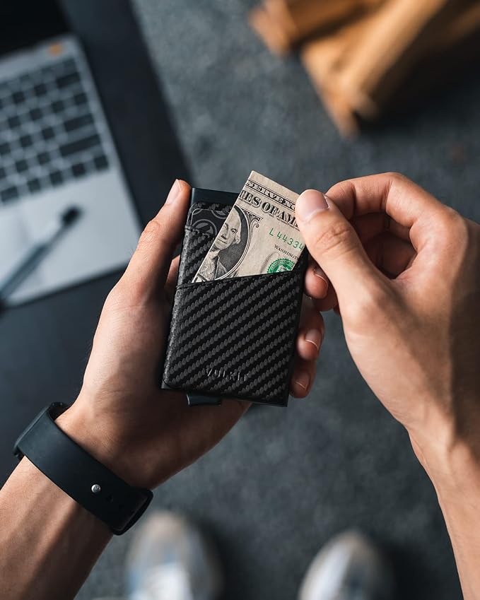 VULKIT Cardholder Wallet for Men Metal Wallets with RFID Blocking Layer Slim Minimalist Aluminum Wallet with Pop up Quick Card Access Business Card Holder, Holds up to 7 Cards