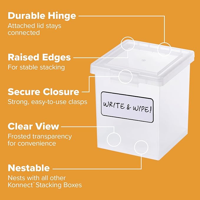 Bostitch Konnect Storage Containers with Lids, Organizer, Clear Plastic Box, Stackable Nesting Bins, Medium, 2 Pack