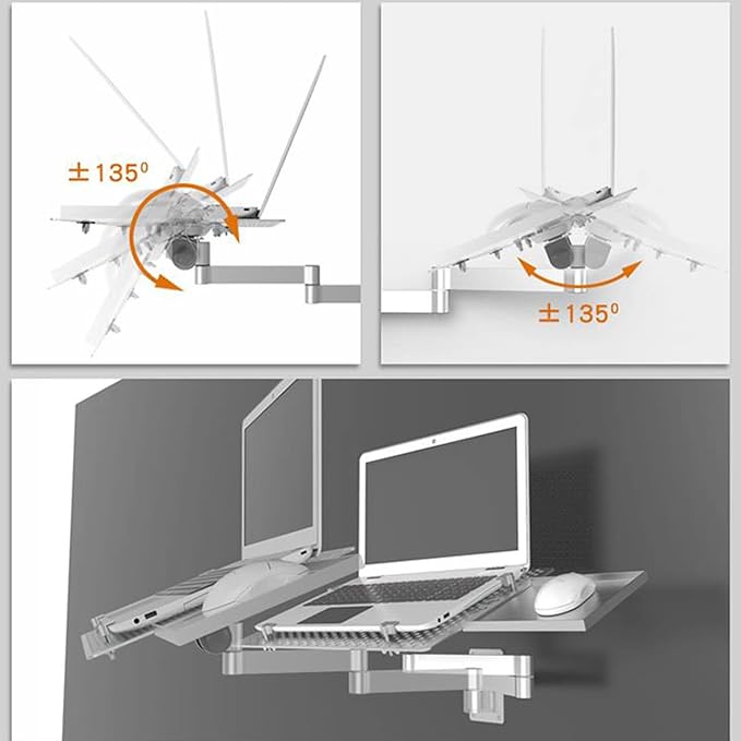XINGAKA Wall Mounted Laptop Stand, Multifunctional Adjustable Holder Wall Mount Foldable Laptop Holde Notebook Stand with Mouse Tray
