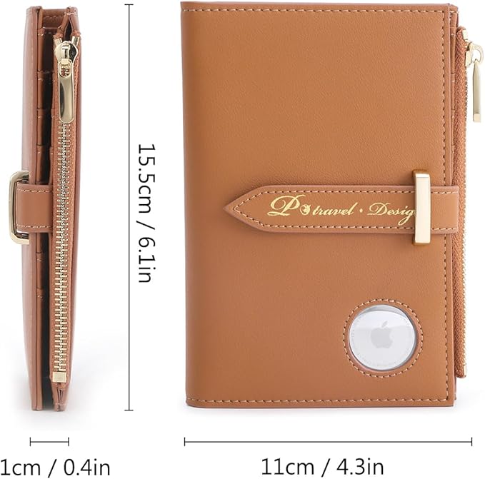 VanFn Airtag Passport Holder, RFID Travel Passport Wallet, Family Passport Holder, Ladies Bifold Air Tag Wallets, Slim Leather Credit Card Wallet For Women, Trip Document Organizer P.Travel Series