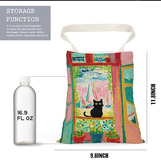 Black Cat Car Trash Bag, Car Trash Bag Hanging, Waterproof Cars Back Seat Hanging Organizer and Storage Trash Bags for Vehicle Travelling Camping Fantasy Art Decor