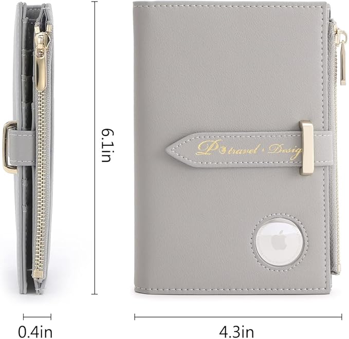 VanFn Airtag Passport Holder, RFID Travel Passport Wallet, Family Passport Holder, Ladies Bifold Air Tag Wallets, Slim Leather Credit Card Wallet For Women, Trip Document Organizer P.Travel Series