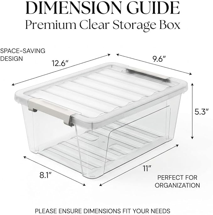 WYT 8-Quart Clear Plastic Storage Bins with Lids & Secure Latches, 3-Pack Organizer Container Box with Latch Buckles for Home, Kitchen, Closet, Garage
